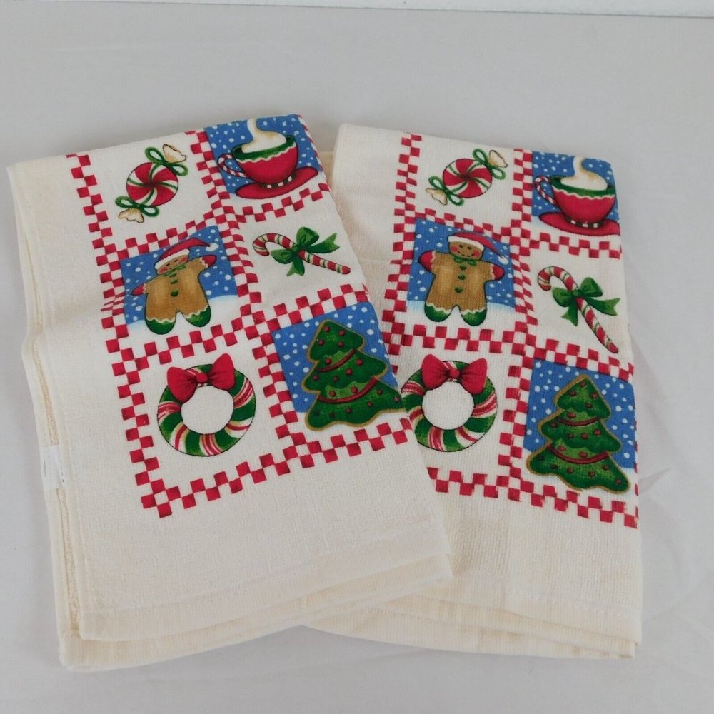 Christmas Treat Theamed Kitchen Dish Towel Candy Cookies Cocoa Gingerbread HCI
